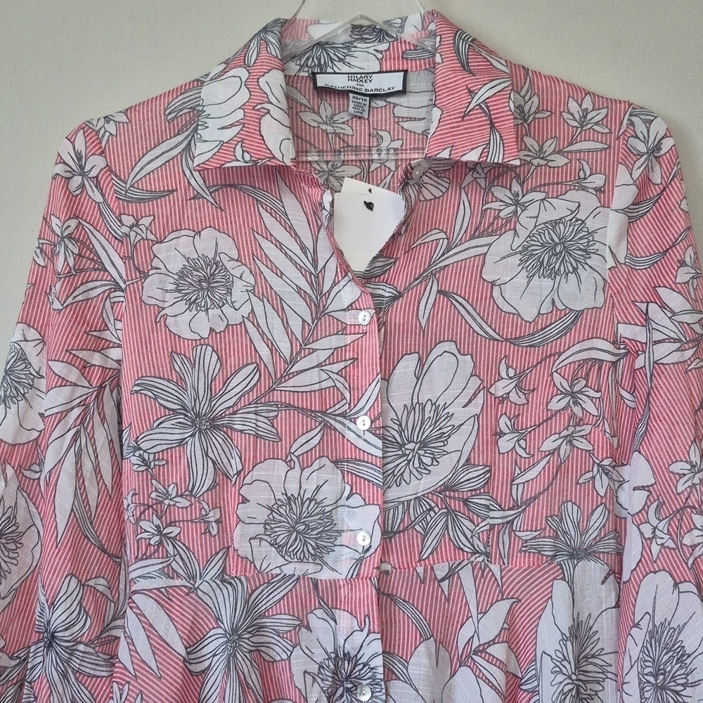 Katherine Barclay Red Striped and White Floral Long Sleeve Maxi Dress, Size XS - Picture 4 of 11